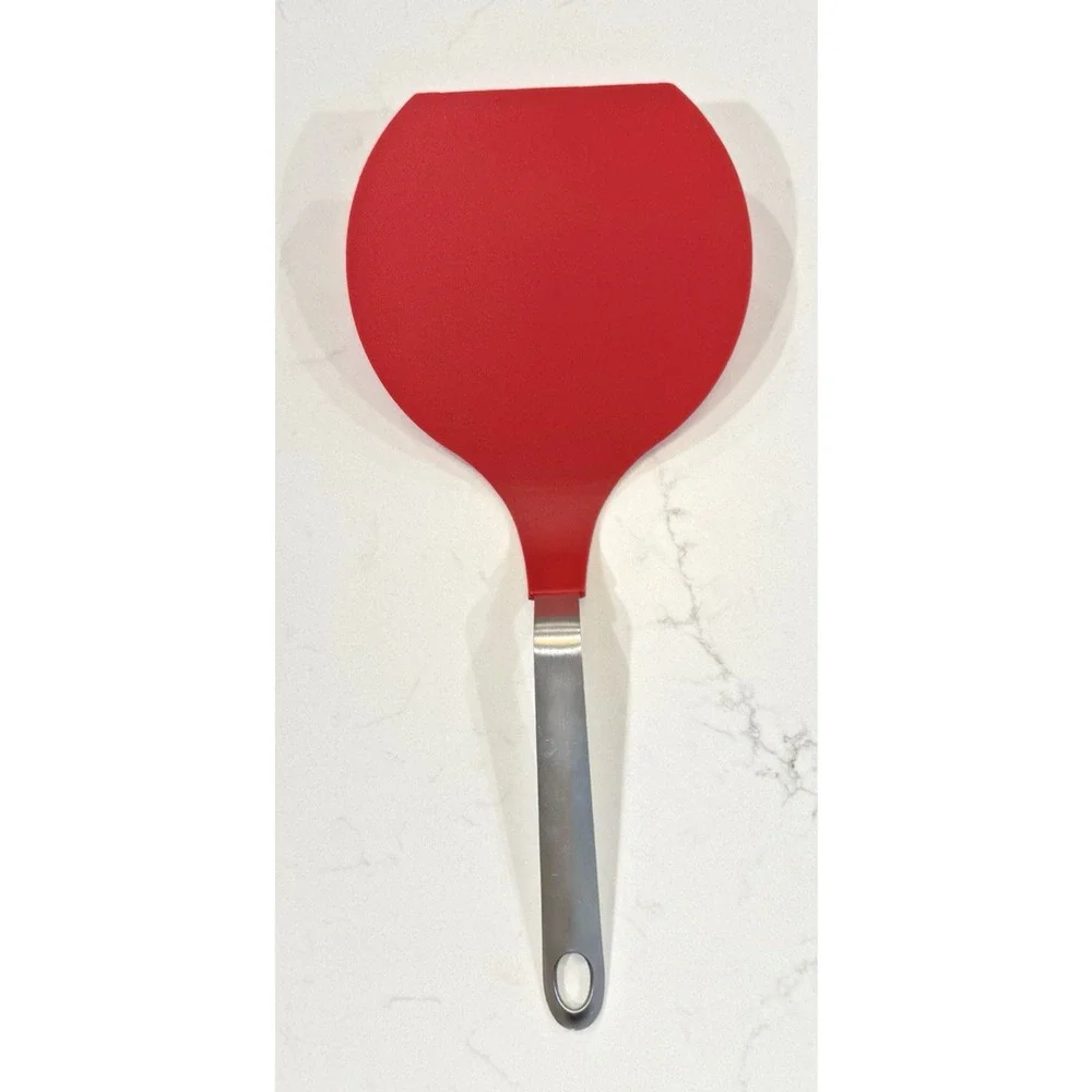 CRATE & BARREL Rust Proof Stainless Silicone Red Wide Flipper Turner Spatula
